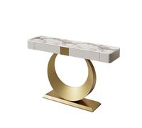Tqoiozxa Mesa Consola de Entrada con Estructura de Luna Llena y Tablero de Piedra, Mesa Auxiliar Estrecha y Moderna con 2 cajones, Ideal para recibidor, Pasillo o Sala de Estar.(Gold-2,120cm/47.2in)