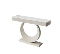 Tqoiozxa Mesa Consola de Entrada con Estructura de Luna Llena y Tablero de Piedra, Mesa Auxiliar Estrecha y Moderna con 2 cajones, Ideal para recibidor, Pasillo o Sala de Estar.(White-1,100cm/39.3in)