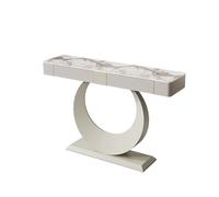 Tqoiozxa Mesa Consola de Entrada con Estructura de Luna Llena y Tablero de Piedra, Mesa Auxiliar Estrecha y Moderna con 2 cajones, Ideal para recibidor, Pasillo o Sala de Estar.(White-2,80cm/31.4in)