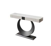 Tqoiozxa Mesa Consola de Entrada con Estructura de Luna Llena y Tablero de Piedra, Mesa Auxiliar Estrecha y Moderna con 2 cajones, Ideal para recibidor, Pasillo o Sala de Estar.(Black-1,100cm/39.3in)