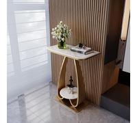 Tqoiozxa Mesa Consola Moderna de mármol de Lujo con Estructura metálica, Mesa Auxiliar pequeña y Sencilla para Sala de Estar, Ideal para el hogar o el Hotel.(Gold+White,40x30cm/15.7x11.8in)