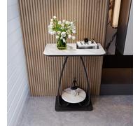Tqoiozxa Mesa Consola Moderna de mármol de Lujo con Estructura metálica, Mesa Auxiliar pequeña y Sencilla para Sala de Estar, Ideal para el hogar o el Hotel.(Black+White,50x40cm/19.7x15.7in)