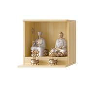 Tqoiozxa Santuario de Buda de Pared Gabinete de Altar, Mesa de Oración de Madera Gruesa 17mm con Bandeja, Altar Feng Shui para Buda & Dios de la Riqueza(Wood,L with Raised Base)