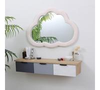 Tqoiozxa Tocador de Maquillaje Flotante con Espejo Nube, Mesa de Maquillaje de Pared con 3 Cajones, Escritorio Suspendido para Dormitorio, Mueble Salvaspazio(E-with Mirror)