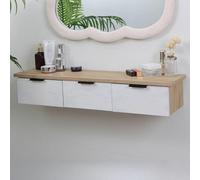 Tqoiozxa Tocador de Maquillaje Flotante con Espejo Nube, Mesa de Maquillaje de Pared con 3 Cajones, Escritorio Suspendido para Dormitorio, Mueble Salvaspazio(B)