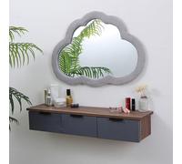 Tqoiozxa Tocador de Maquillaje Flotante con Espejo Nube, Mesa de Maquillaje de Pared con 3 Cajones, Escritorio Suspendido para Dormitorio, Mueble Salvaspazio(D-with Mirror)