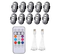 TQQEPOOL Luces Estroboscópicas LED Inalámbricas Con Control Remoto, Carga USB De 8 Colores IP65 Resistente Al Agua Anticolisión, Luz De Motocicleta Recargable Magnética RGB(10 Pack)