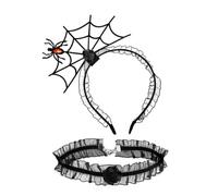 TQUXNGA 2 piezas de aro para el pelo con forma de telaraña y gargantilla de encaje punk divertido disfraz novedoso para fiesta de Halloween