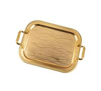 TQUXNGA Bandeja de acero inoxidable recubierta de oro con asas para servir pasteles y decoración del hogar, bandeja organizadora de joyas de 15 pulgadas