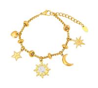 TQUXNGA Cadena intercambiable de acero inoxidable dorado y plateado con adornos de cristal, accesorio unisex inspirado en el sol y la luna, Gold, como se describe, como se describe