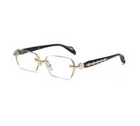 TQUXNGA Gafas con detalles ornamentados y brazos negros en las patillas | Perfil de lente rectangular angular, estilo abierto sin montura, tono metálico adornado a lo largo de las patillas negras