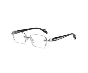 TQUXNGA Gafas con detalles ornamentados y brazos negros en las patillas | Perfil de lente rectangular angular, estilo abierto sin montura, tono metálico adornado a lo largo de las patillas negras