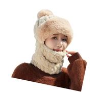 TQUXNGA Gorro de punto de felpa gruesa con polainas para el cuello, cubierta facial, protección contra el clima frío, sombrero ruso para invierno al aire libre, beige, Talla única
