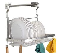 TQVAI Escurridor de Platos de Acero Inoxidable con Barra de Drenaje para Colgar y Soporte de Esponja, escurridor de Platos Colgante, Estante para Platos sobre el Fregadero, Color Plateado