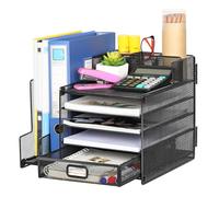 TQVAI Organizador de escritorio de 5 niveles con clasificador vertical de archivos, bandeja de cartas, organizador de papel de escritorio, soporte de archivos, revistas, color negro