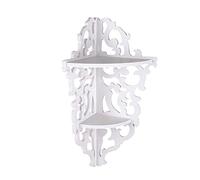 TQVLNMCR Estante de Esquina de Pared, pequeño Estante de Esquina de 2 Niveles con Filigrana Blanca Tallada, Flotante, Estilo Shabby Chic, for Sala de Estar, Dormitorio, Cocina y Oficina.
