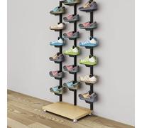 TQVLNMCR Exhibidor de Zapatos for Tiendas de Ropa, Organizador de Zapatos Moderno y Creativo de Metal, Estante for Zapatillas, exhibidor de Zapatos for boutiques.(Single-Sided Black Wood Base)