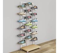 TQVLNMCR Exhibidor de Zapatos for Tiendas de Ropa, Organizador de Zapatos Moderno y Creativo de Metal, Estante for Zapatillas, exhibidor de Zapatos for boutiques.(Single-Sided White Wood Base)