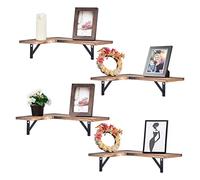 TQVLNMCR Juego de 4 estantes flotantes de Esquina de Madera Oscura rústica for Montar en la Pared, Ideal for Sala de Estar, Dormitorio, baño, Cocina y Oficina. Unidad de estantería de 4 Niveles.