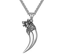 TQWSVUM Acero Inoxidable para Hombres Viking Wolf Dientes Colgante Collar, Mitología Nórdica Odin Wolf Fang Amulet, Unisex Fashion Vintage Hip Hop Animales Joyería Regalo