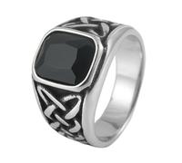 TQWSVUM Anillo con Nudo Celta Vikingo Piedras Preciosas Para Hombres Y Mujeres - Anillo Acero Inoxidable Piedra Cuadrada Y Nudo Nórdico Irlandés - Joyería Anillo Banda Dedo Punk Pesado de Moda