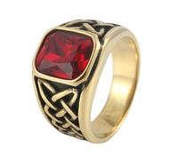 TQWSVUM Anillo con Nudo Celta Vikingo Piedras Preciosas Para Hombres Y Mujeres - Anillo Acero Inoxidable Piedra Cuadrada Y Nudo Nórdico Irlandés - Joyería Anillo Banda Dedo Punk Pesado de Moda