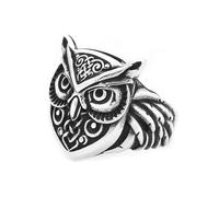 TQWSVUM Anillo de Acero Inoxidable Cabeza de Búho Vikingo Para Hombres Y Mujeres - Anillo de Dedo de Búho Animal Lindo Nudo Celta Nórdico - Joyería Amuleto de Moda Pulido Hecho A Mano Street Rock