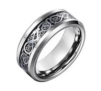 TQWSVUM Anillo de Acero Inoxidable de Dragón Celta Vikingo for Hombres, Mitología Nórdica Tótem Animal Alianza de Boda Carburo de Tungsteno, Amuleto Pagano Vintage de Moda for Mujer