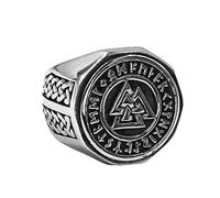 TQWSVUM Anillo de Acero Inoxidable Nordic Valknut -Hombres Mujeres Vikingas Runas Mágicas Odin Símbolo Anillo Pirata -Vintage Fashion Celtic Knot Amuleto Anillo Joyería Regalo