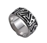 TQWSVUM Anillo de Acero Inoxidable Nordic Valknut -Hombres Mujeres Vikingas Runas Mágicas Odin Símbolo Anillo Pirata -Vintage Fashion Celtic Knot Amuleto Anillo Joyería Regalo