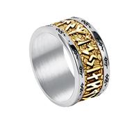 TQWSVUM Anillo de Banda de Runas Vikingas Para Hombres Y Mujeres -Anillo de Acero Inoxidable Con Runas Nórdicas Futhark -Joyería de Amuleto Pagano de Boda con Runas Góticas Vintage Letras Gruesas