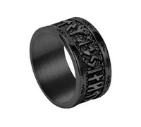 TQWSVUM Anillo de Banda de Runas Vikingas Para Hombres Y Mujeres -Anillo de Acero Inoxidable Con Runas Nórdicas Futhark -Joyería de Amuleto Pagano de Boda con Runas Góticas Vintage Letras Gruesas