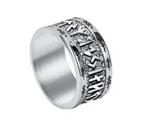 TQWSVUM Anillo de Banda de Runas Vikingas Para Hombres Y Mujeres -Anillo de Acero Inoxidable Con Runas Nórdicas Futhark -Joyería de Amuleto Pagano de Boda con Runas Góticas Vintage Letras Gruesas