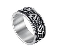 TQWSVUM Anillo de Banda Valknut de Acero Inoxidable Para Hombre - Anillo de Símbolo de Triángulo de Odín Vikingo Nórdico - Amuleto de Hip Hop Vintage Pulido Hecho A Mano Joyas de Anillo Motorista