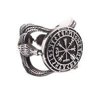 TQWSVUM Anillo de Brújula Vegvisir de Runas Vikingas Para Hombre - Mitología Nórdica Anillo de Acero Inoxidable de Odín Huginn Y Muninn - Vintage Fashion Gothic Raven Ring Joyería Animales
