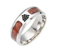 TQWSVUM Anillo de Brújula Vikinga - Anillo de Banda de Incrustaciones de Madera Y Runas de Acero Inoxidable Para Hombres Nórdicos - Anillo de Sello de Estilo Gótico Pulido Hecho A Mano Joyas