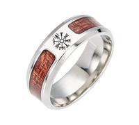 TQWSVUM Anillo de Brújula Vikinga - Anillo de Banda de Incrustaciones de Madera Y Runas de Acero Inoxidable Para Hombres Nórdicos - Anillo de Sello de Estilo Gótico Pulido Hecho A Mano Joyas