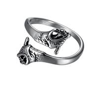 TQWSVUM Anillo de Cabeza de Dragón Nórdico Para Hombre, Anillo Abierto Ajustable Con Cabeza de Dragón Vikingo de Acero Inoxidable,Vintage Amuleto Anillo Hip Hop Biker Animal Joyería Tamaño 7-13