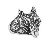 TQWSVUM Anillo de Cabeza de Lobo Vikingo Nórdico - Anillo de Lobo de Odín Con Nudo Celta de Acero Inoxidable Para Hombres - Moda Hecha A Mano Hip Hop Punk Party Irlanda Talismán