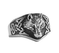 TQWSVUM Anillo de Cabeza Lobo Celta Vikingo - Anillo de Lobo Odin Acero Inoxidable Vintage Para Hombres Y Mujeres - Anillo Unisex Moda Punk Hip Hop Motero Rock Amuleto Animal Joyería Nórdica