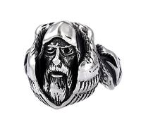 TQWSVUM Anillo de Cuervo Vikingo Nórdico Odin -Anillo de Amuleto de Lobo Guerrero de Acero Inoxidable Para Hombres - Hecho A Mano Pulido Vintage Pirata Anillo Fiesta de Navidad Joyería