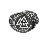 TQWSVUM Anillo de Cuervo Vikingo Valknut Para Hombre - Nudo Celta Nórdico Cuervo Odín Símbolo Pirata Anillo - Moda Vintage Acero Inoxidable Animal Runa Amuleto Joyería Tamaño 7-13