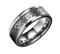 TQWSVUM Anillo de Dragón Celta Vikingo Acero Inoxidable Para Hombre, Anillo Boda de Escala Dragón Para Mujer, Mitología Nórdica Moda Vintage 8 MM Anillo de Fibra Carbono Joyería Tamaño 7-13