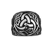 TQWSVUM Anillo de Dragón de Nudo Vikingo Nórdico - Triple Cuerno de Acero Inoxidable Para Hombres del Anillo de Amuleto Odin - Hecho A Mano Moda Pulida Hip Hop Street Animal Pirata Anillo Joyería