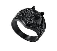 TQWSVUM Anillo de Hombre de Acero Inoxidable con Cabeza de Lobo Vikingo - Anillo Nórdico Vintage con Nudo Celta de Lobo - Amuleto Animal de Odin Fenrir Encanto Pagano Joyería Callejera Hip Hop