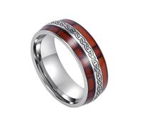 TQWSVUM Anillo de Incrustación de Madera con Nudo Celta Vikingo Para Hombres Y Mujeres - Alianza Boda Acero Inoxidable 8 MM Nudo Irlandés Nórdico - Joyería Artesanal Amuleto de Protección de Moda