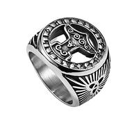 TQWSVUM Anillo de Martillo Thor's de Runa Vikinga Para Hombre -Anillo de Nudo Celta Mjolnir de Acero Inoxidable Nórdico - Moda Hecha A Mano Vintage Odin Raven Pagan Amulet Jewelry