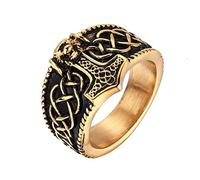 TQWSVUM Anillo de Nudo Celta de Martillo Thor's Masculino, León Nórdico Acero Inoxidable Viking Mjolnir Anillos, Vintage Classic Animal Amullet Pirate Ring Jewelry Regalo de Cumpleaños