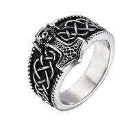 TQWSVUM Anillo de Nudo Celta de Martillo Thor's Masculino, León Nórdico Acero Inoxidable Viking Mjolnir Anillos, Vintage Classic Animal Amullet Pirate Ring Jewelry Regalo de Cumpleaños