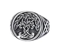 TQWSVUM Anillo de Nudo Celta del Árbol de la Vida Vikingo Nórdico -Anillo Redondo de Sello Vintage Yggdrasil de Acero Inoxidable Para Hombres - Unisex Moda Hip Hop Cóctel Anillo Biker Joyería